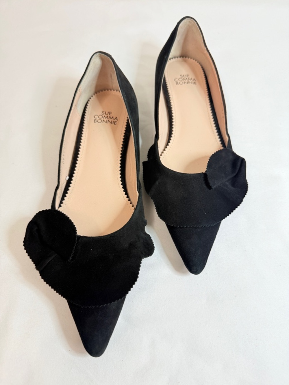 Suecomma Bonnie Black Suede Bow Pointed Toe Flats EU 37.5 Designer